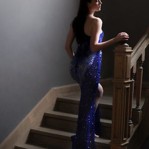 Sequined Lace Royal Blue Evening Dress