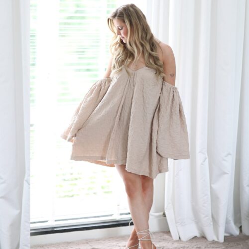 Beige Voluminous Off-shoulder Dress