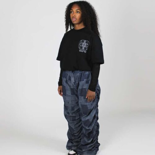 Pattern Pleated Denim Trousers