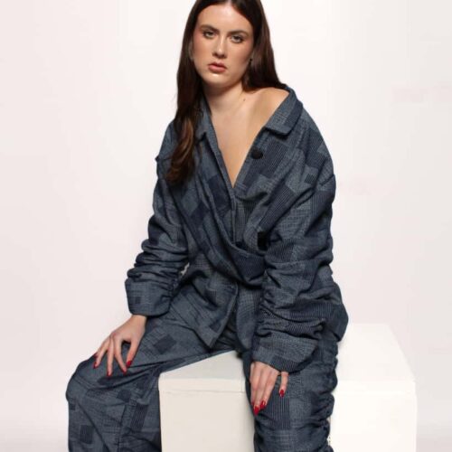 Pattern Pleated Denim Jacket